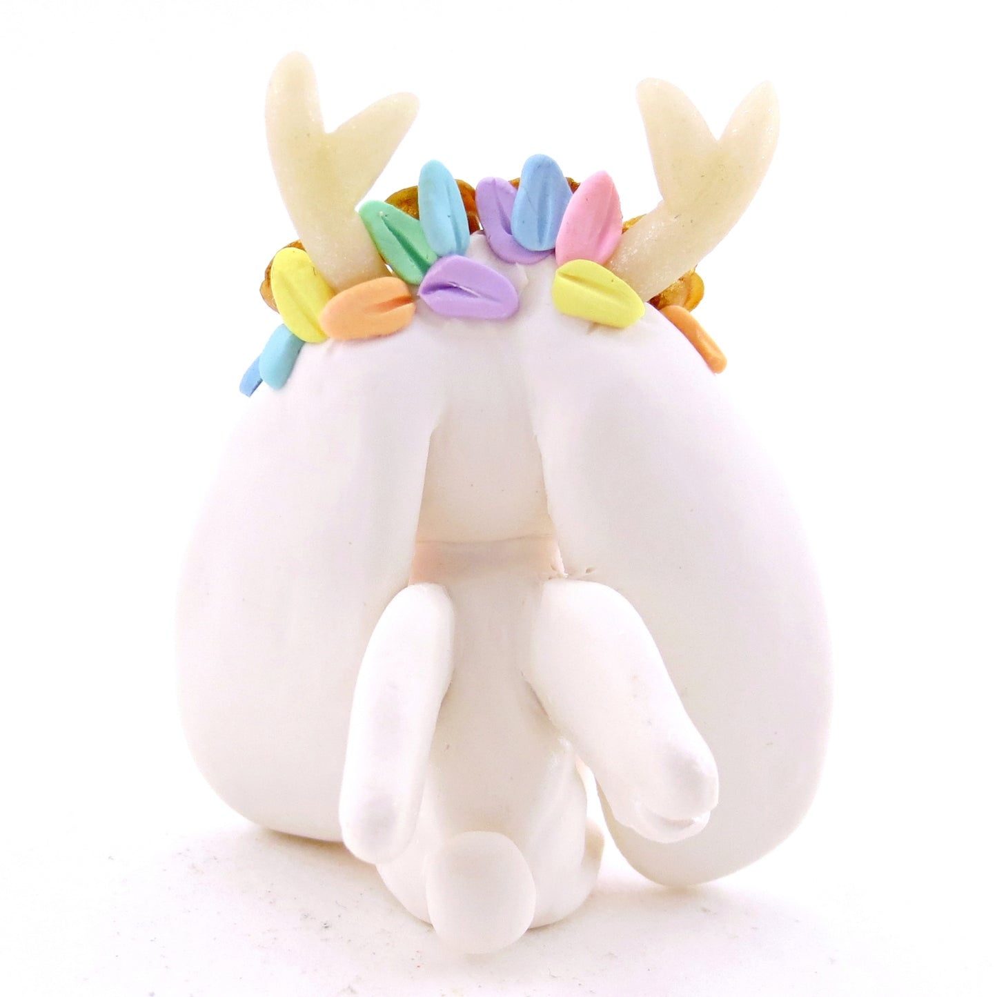 Golden Rose Crown Jackalope Wolpertinger Figurine - Polymer Clay Magical Creatures