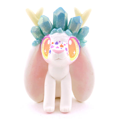 Light Blue Crystal Crown Jackalope Wolpertinger Figurine - Polymer Clay Magical Creatures