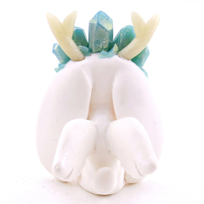 Light Blue Crystal Crown Jackalope Wolpertinger Figurine - Polymer Clay Magical Creatures