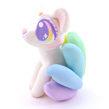 Rainbow Tails Kitsune Figurine - Polymer Clay Magical Creatures