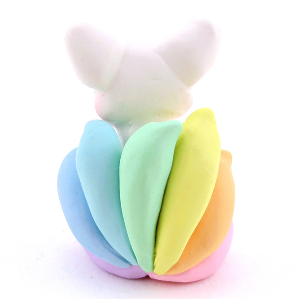 Rainbow Tails Kitsune Figurine - Polymer Clay Magical Creatures