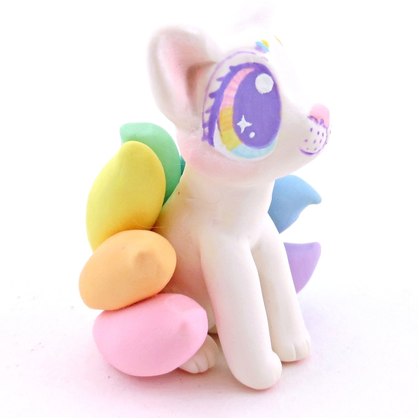 Rainbow Tails Kitsune Figurine - Polymer Clay Magical Creatures