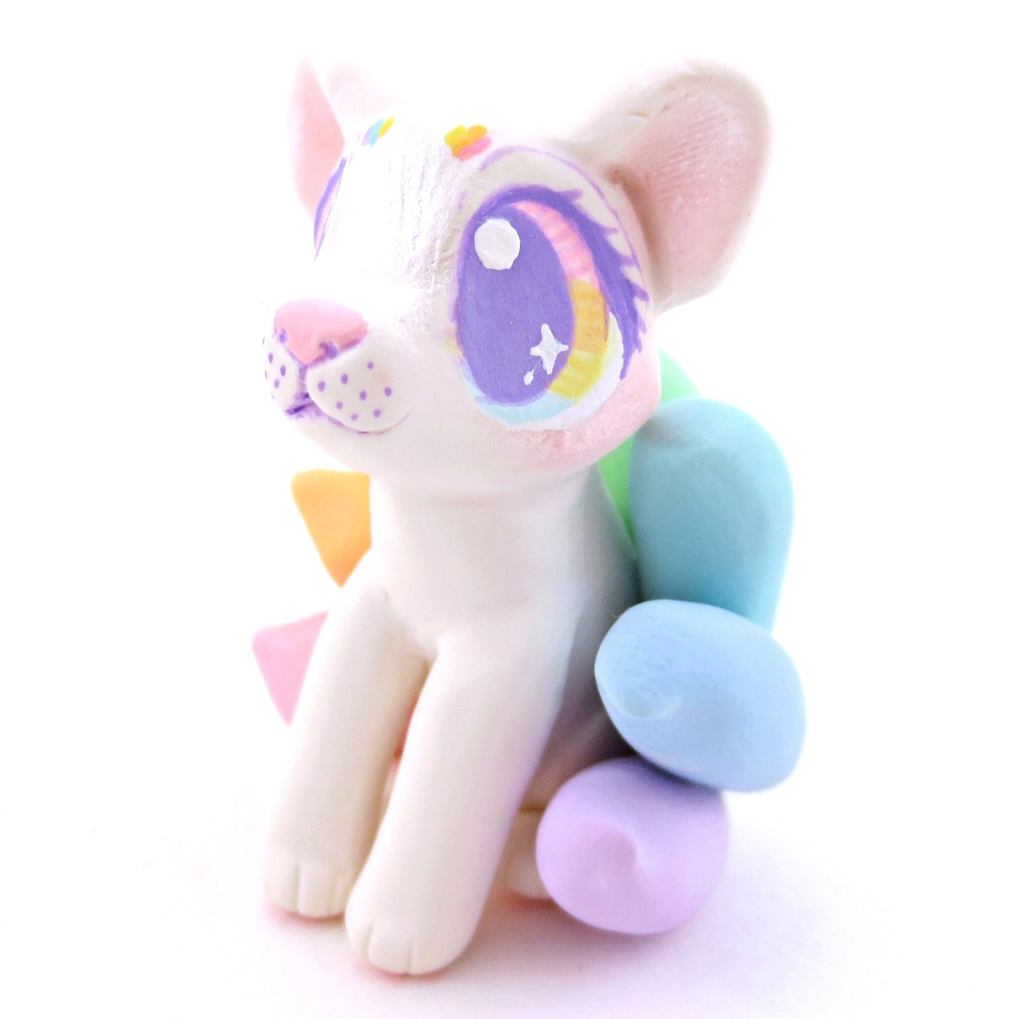 Rainbow Tails Kitsune Figurine - Polymer Clay Magical Creatures