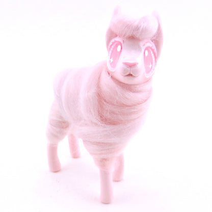 Pink Cotton Candy Llama Figurine - Polymer Clay Magical Creatures