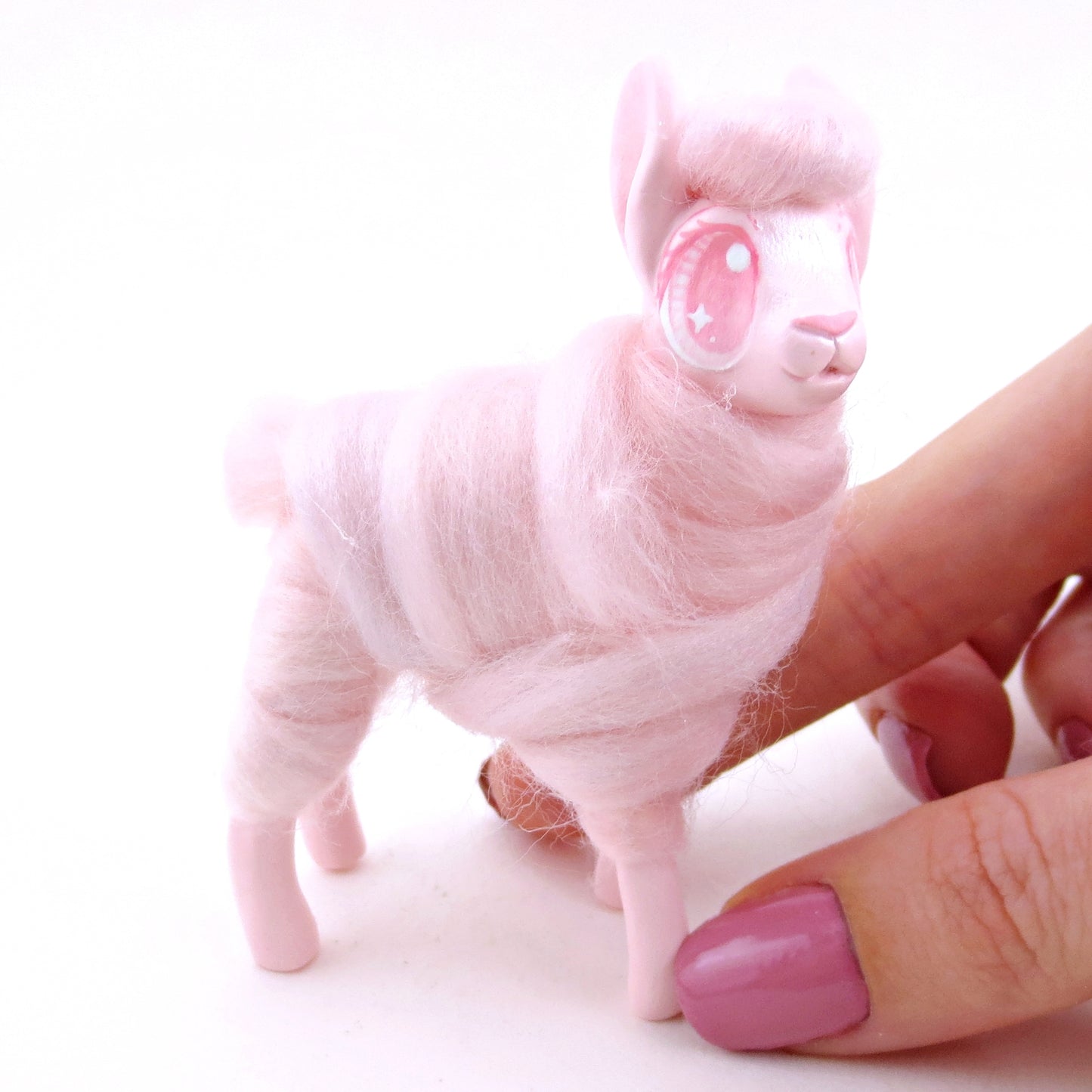 Pink Cotton Candy Llama Figurine - Polymer Clay Magical Creatures