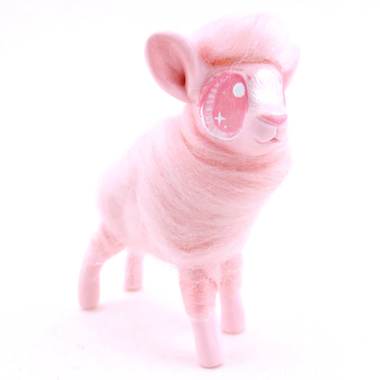 Pink Cotton Candy Lamb Figurine - Polymer Clay Magical Creatures