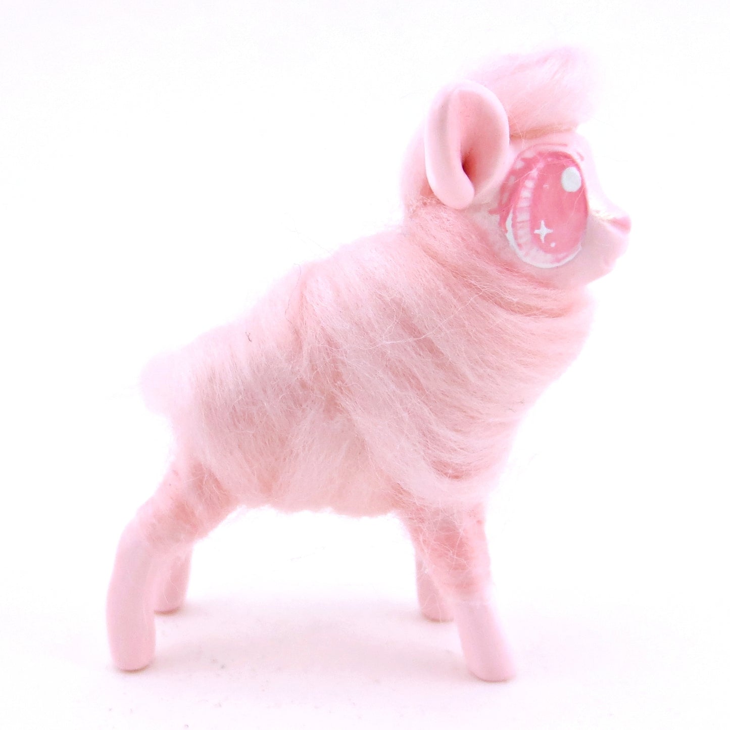 Pink Cotton Candy Lamb Figurine - Polymer Clay Magical Creatures