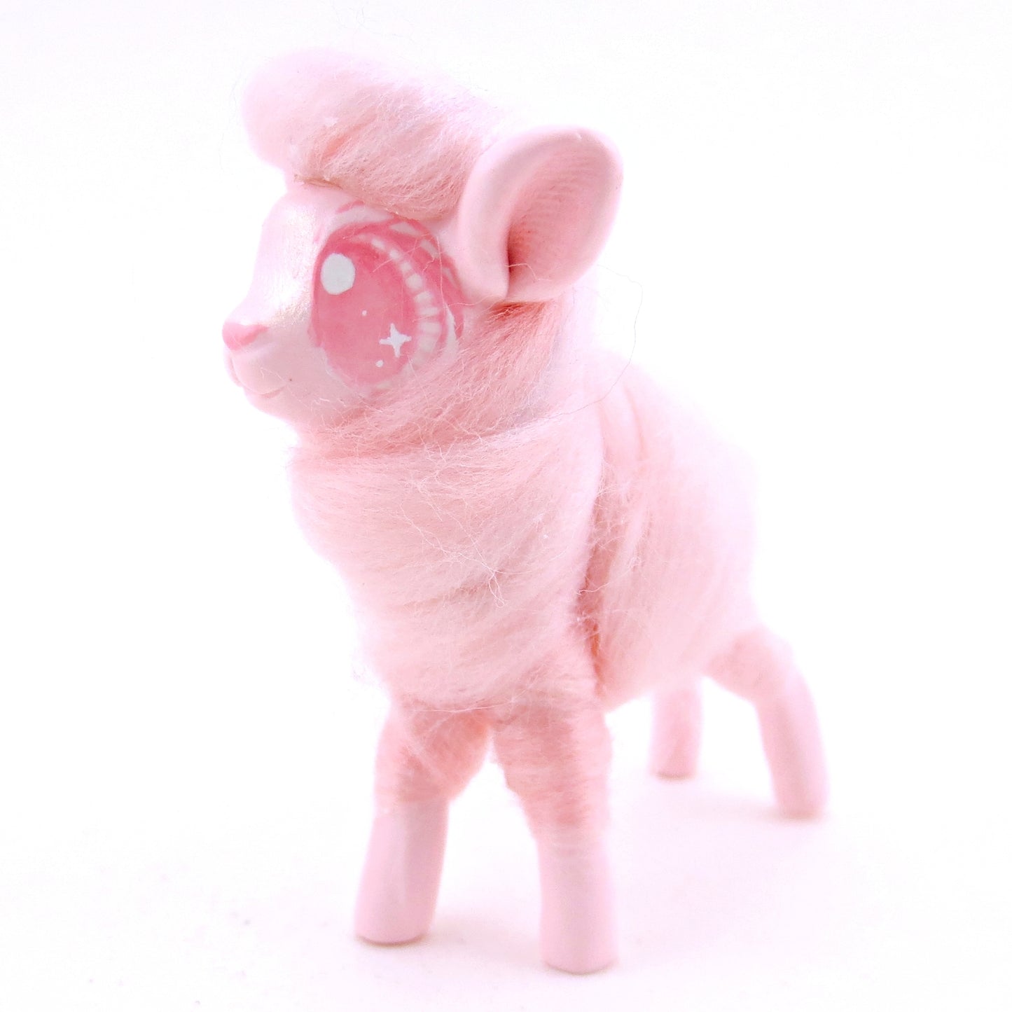 Pink Cotton Candy Lamb Figurine - Polymer Clay Magical Creatures