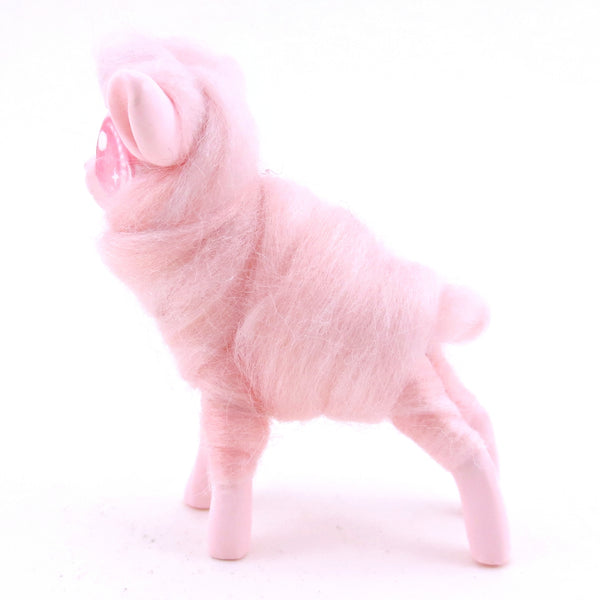 Pink Cotton Candy Lamb Figurine - Polymer Clay Magical Creatures