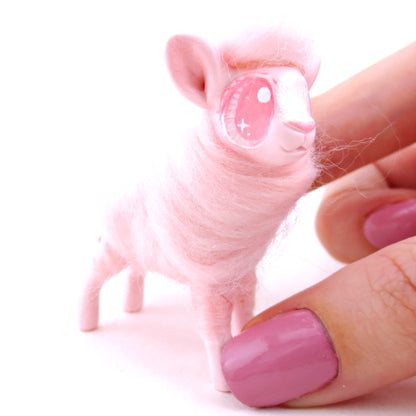 Pink Cotton Candy Lamb Figurine - Polymer Clay Magical Creatures