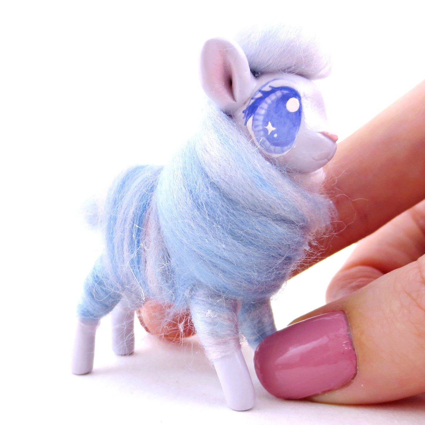 Lavender Swirl Cotton Candy Lamb Figurine - Polymer Clay Magical Creatures