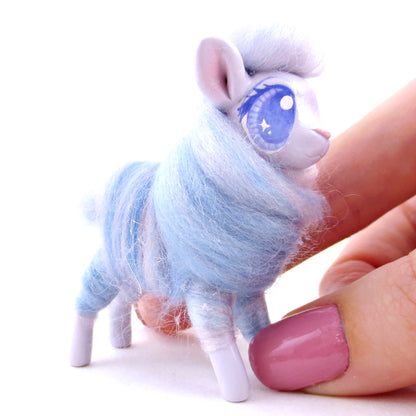 Lavender Swirl Cotton Candy Lamb Figurine - Polymer Clay Magical Creatures