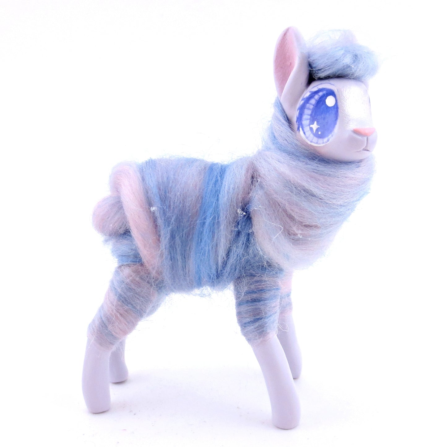 Lavender Swirl Cotton Candy Llama Figurine - Polymer Clay Magical Creatures