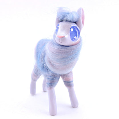 Lavender Swirl Cotton Candy Llama Figurine - Polymer Clay Magical Creatures