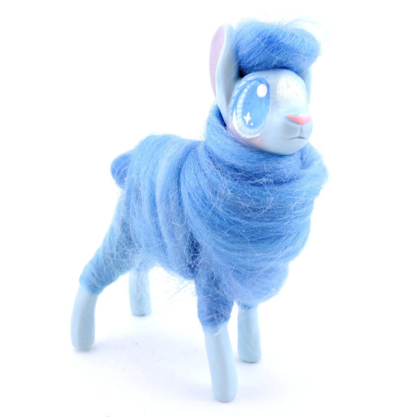 Blue Cotton Candy Llama Figurine - Polymer Clay Magical Creatures