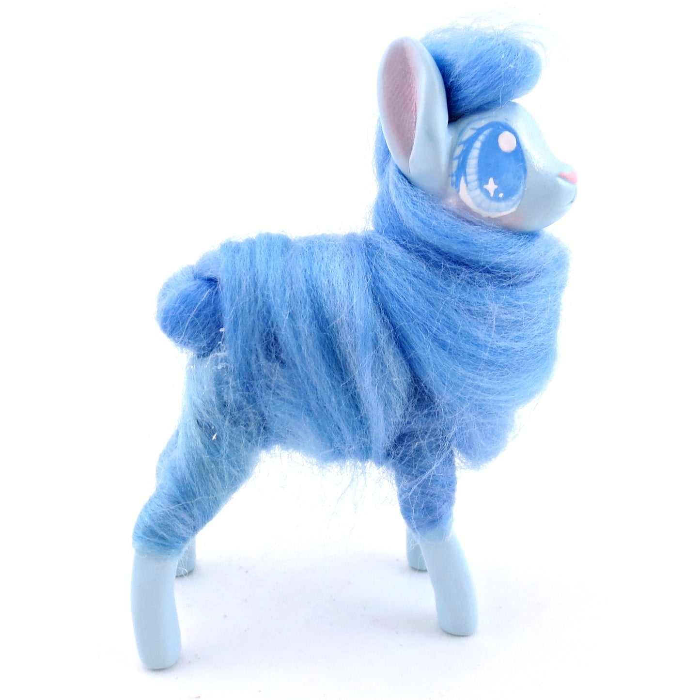 Blue Cotton Candy Llama Figurine - Polymer Clay Magical Creatures