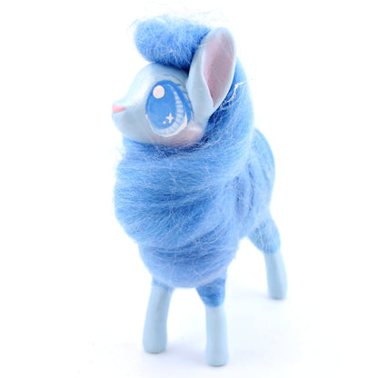 Blue Cotton Candy Llama Figurine - Polymer Clay Magical Creatures