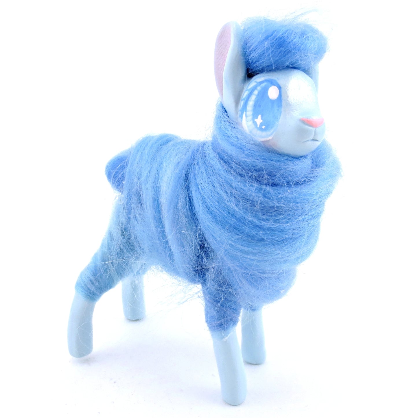 Blue Cotton Candy Llama Figurine - Polymer Clay Magical Creatures