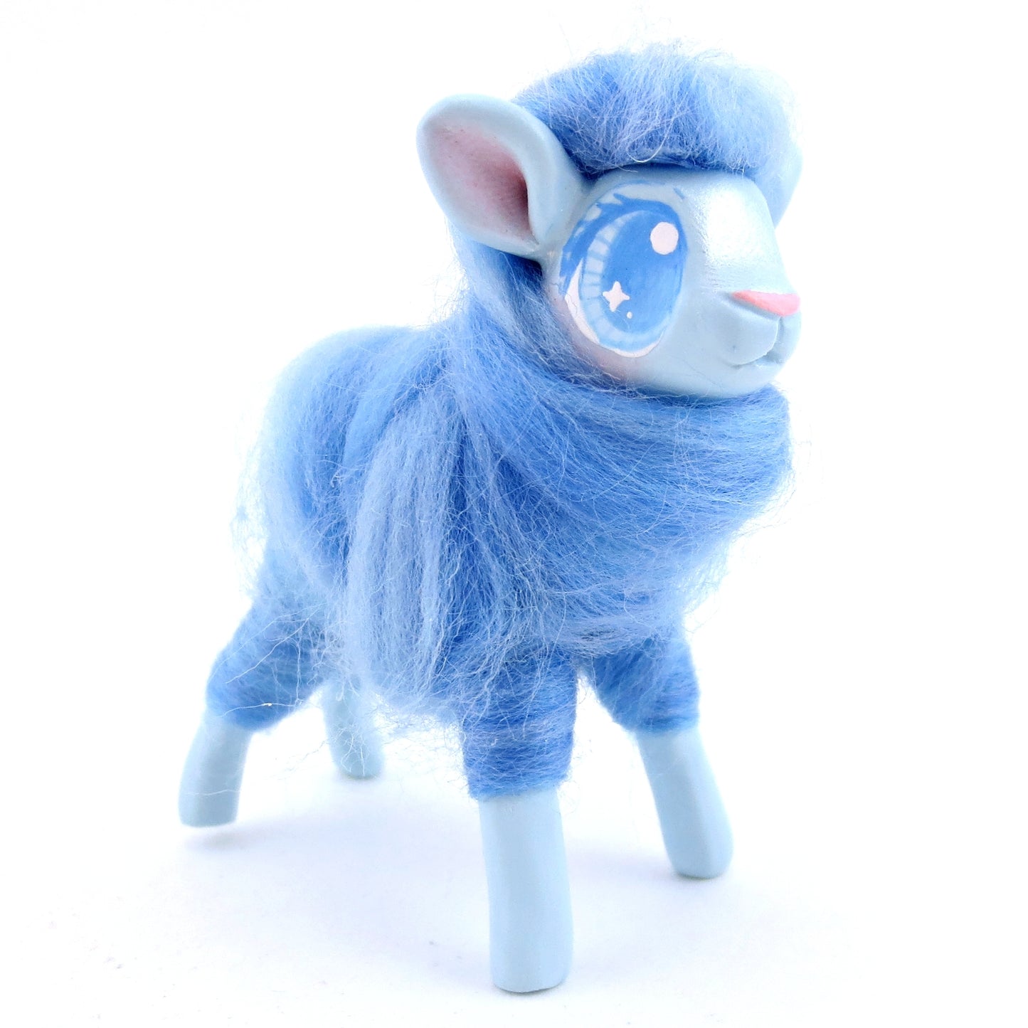 Blue Cotton Candy Lamb Figurine - Polymer Clay Magical Creatures