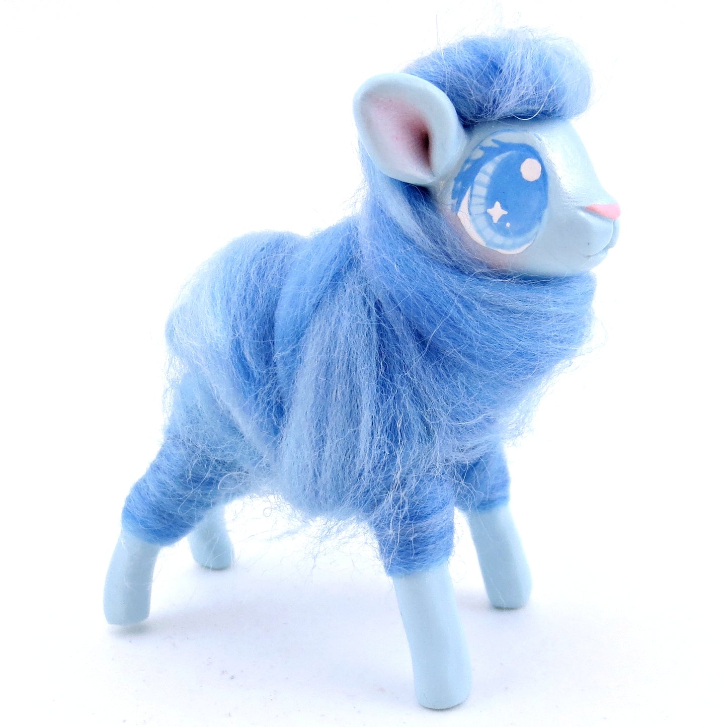 Blue Cotton Candy Lamb Figurine - Polymer Clay Magical Creatures