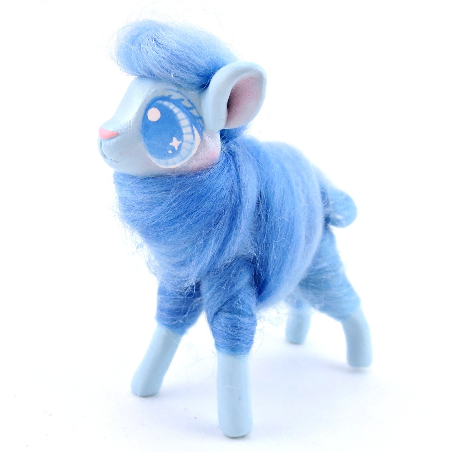 Blue Cotton Candy Lamb Figurine - Polymer Clay Magical Creatures