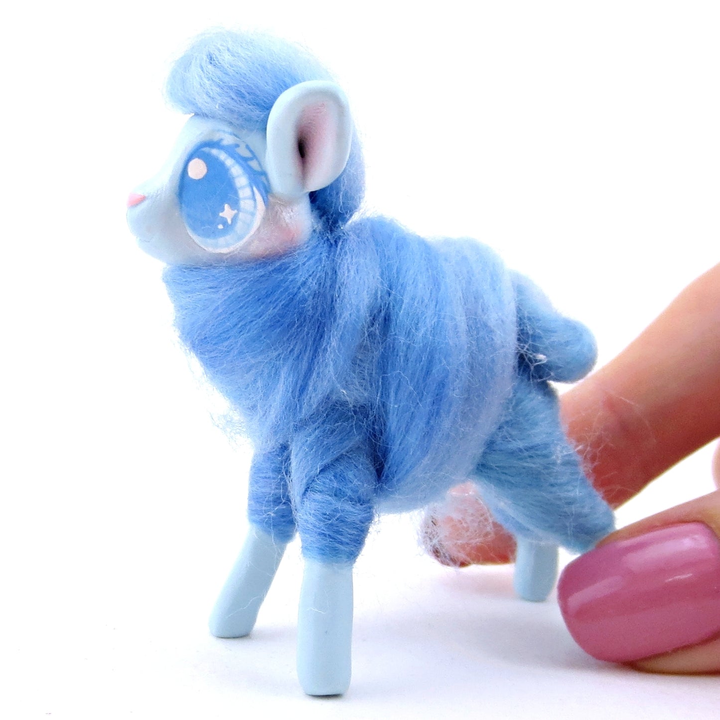 Blue Cotton Candy Lamb Figurine - Polymer Clay Magical Creatures