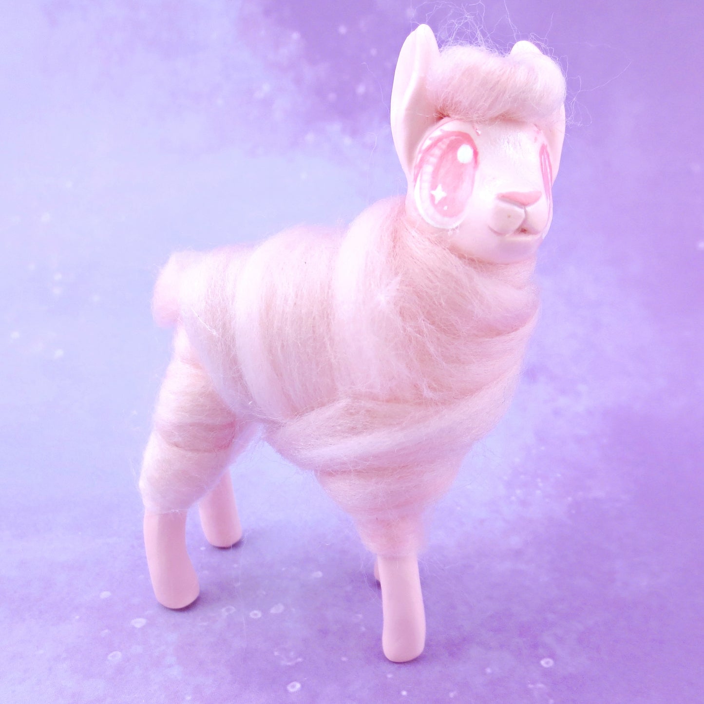 Pink Cotton Candy Llama Figurine - Polymer Clay Magical Creatures