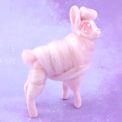 Pink Cotton Candy Llama Figurine - Polymer Clay Magical Creatures