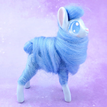 Blue Cotton Candy Llama Figurine - Polymer Clay Magical Creatures