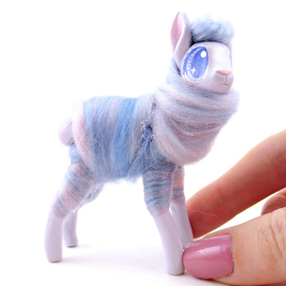 Lavender Swirl Cotton Candy Llama Figurine - Polymer Clay Magical Creatures