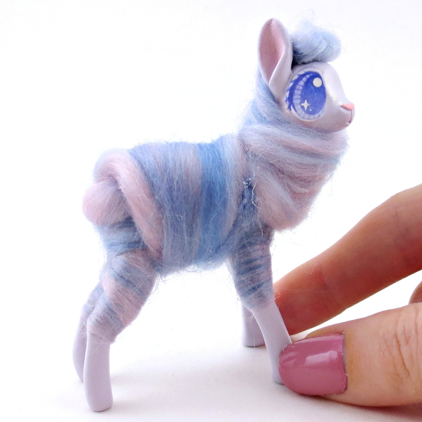 Lavender Swirl Cotton Candy Llama Figurine - Polymer Clay Magical Creatures