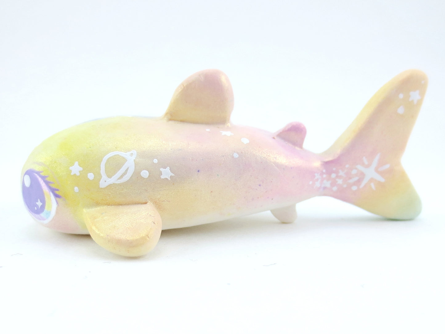 Rainbow Iridescent Whale Shark Figurine - Polymer Clay Kawaii Animals