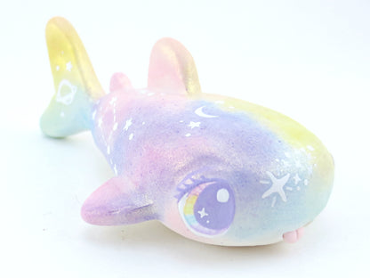 Rainbow Iridescent Whale Shark Figurine - Polymer Clay Kawaii Animals