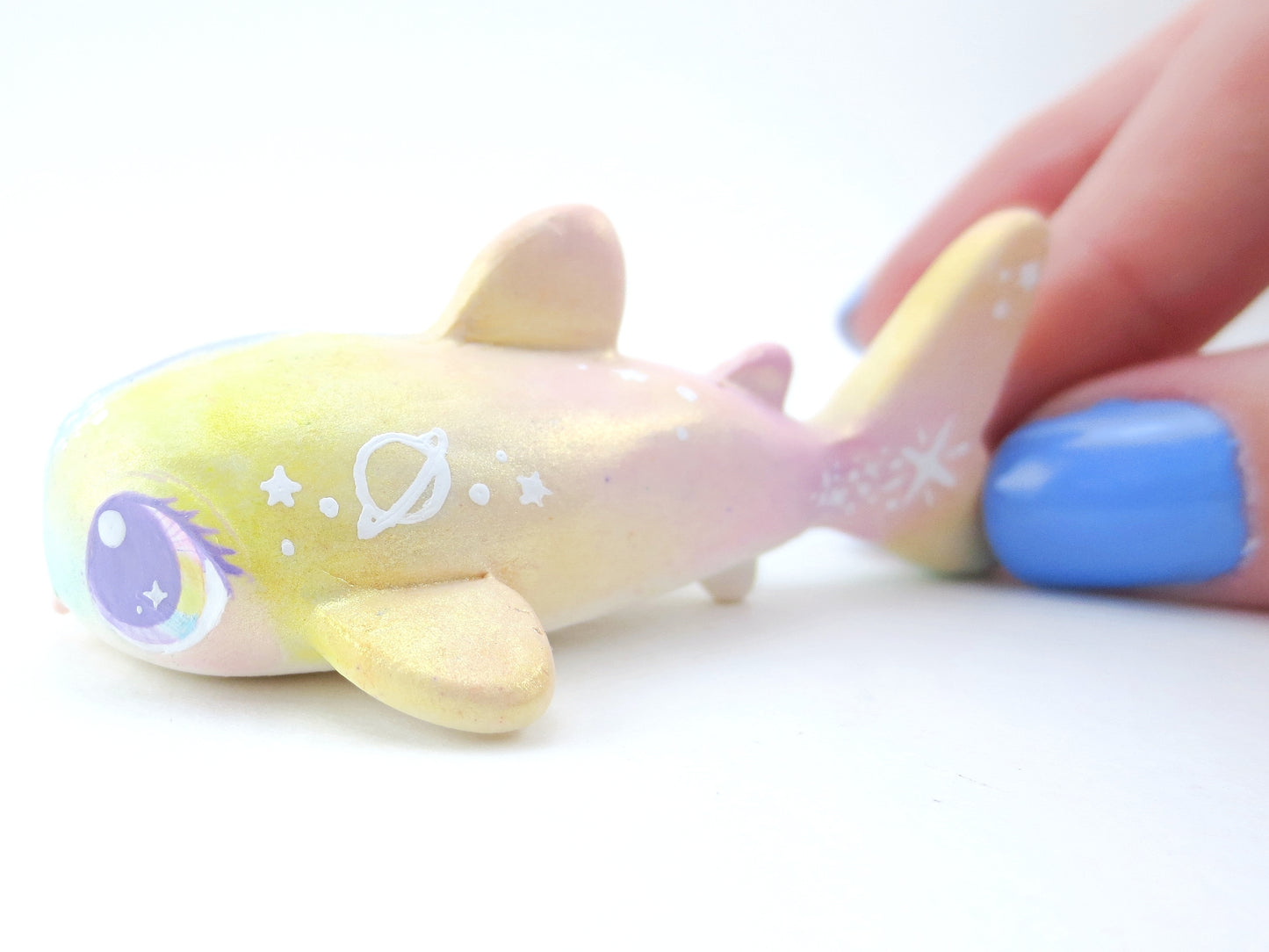 Rainbow Iridescent Whale Shark Figurine - Polymer Clay Kawaii Animals