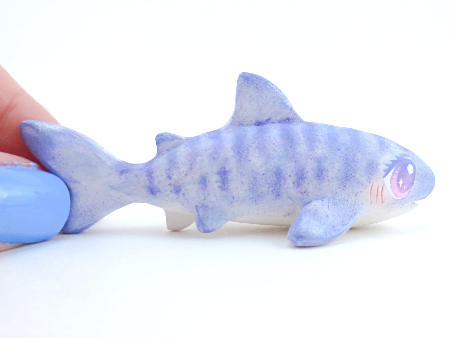 Periwinkle Tiger Shark Figurine - Polymer Clay Kawaii Animals