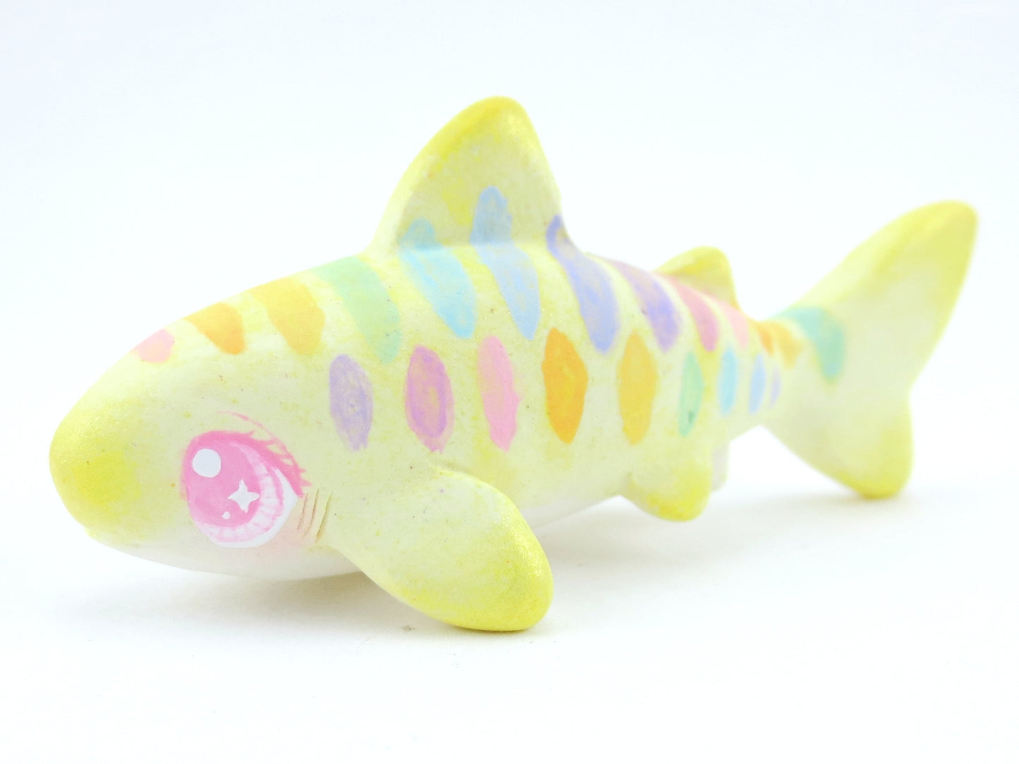 Rainbow Striped Baby Tiger Shark Figurine - Polymer Clay Kawaii Animals