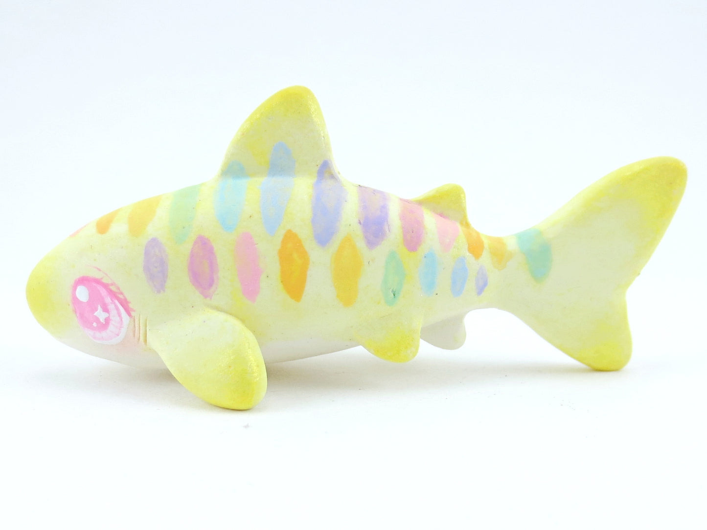 Rainbow Striped Baby Tiger Shark Figurine - Polymer Clay Kawaii Animals