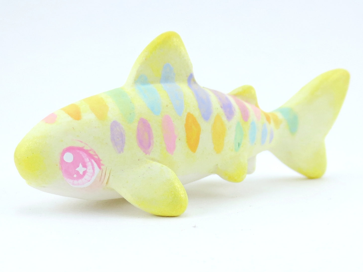 Rainbow Striped Baby Tiger Shark Figurine - Polymer Clay Kawaii Animals