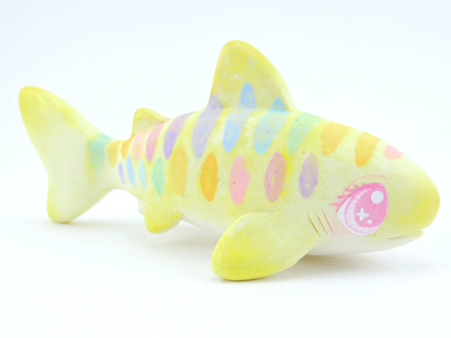 Rainbow Striped Baby Tiger Shark Figurine - Polymer Clay Kawaii Animals