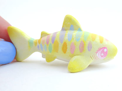 Rainbow Striped Baby Tiger Shark Figurine - Polymer Clay Kawaii Animals