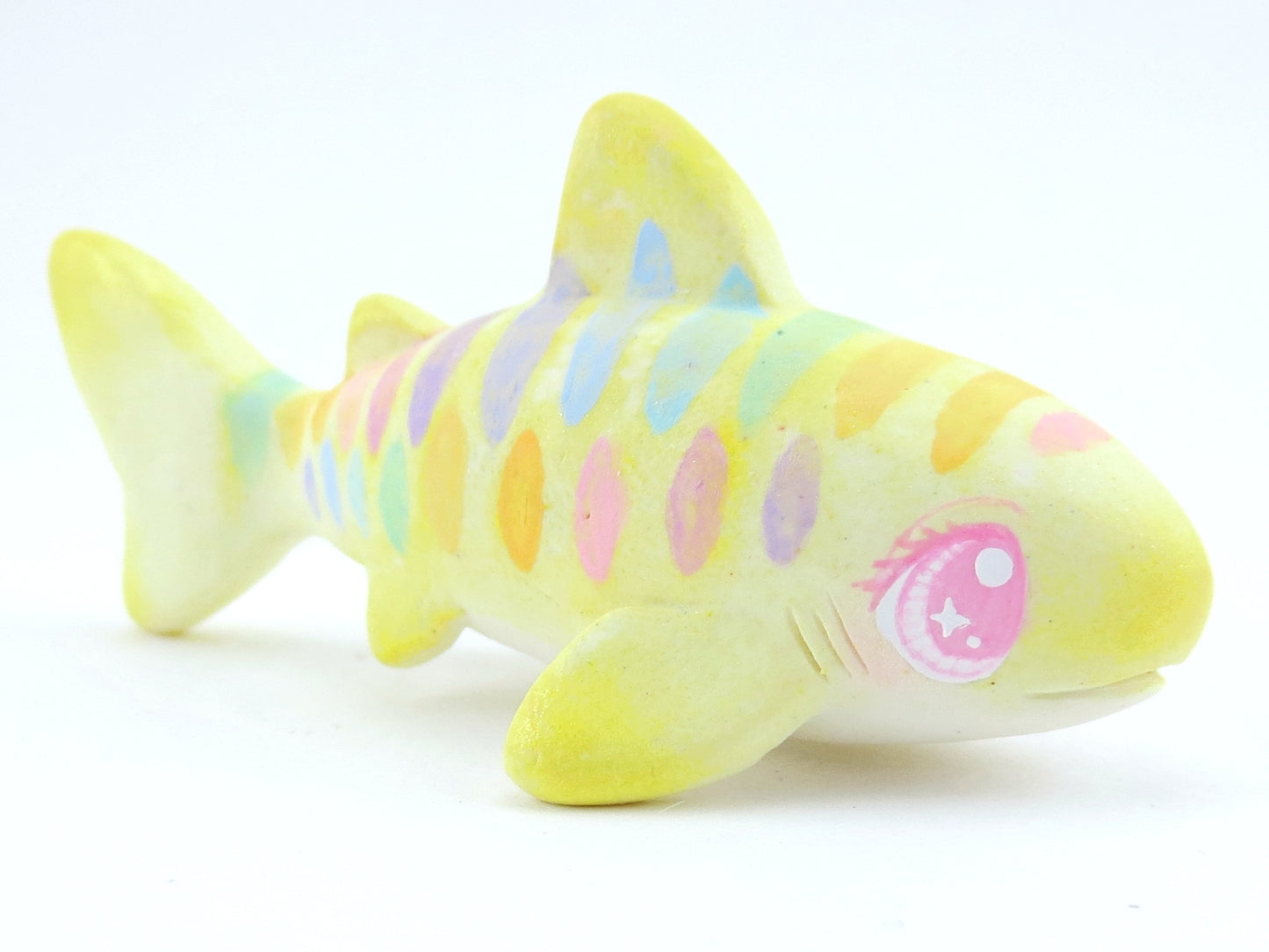 Rainbow Striped Baby Tiger Shark Figurine - Polymer Clay Kawaii Animals