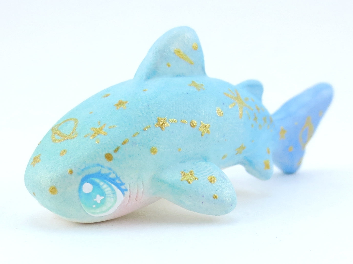 Starry Green/Blue Ombre Baby Leopard Shark Figurine - Polymer Clay Kawaii Animals