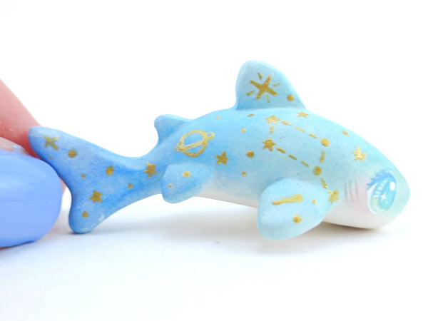 Starry Green/Blue Ombre Baby Leopard Shark Figurine - Polymer Clay Kawaii Animals