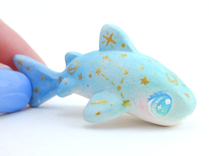 Starry Green/Blue Ombre Baby Leopard Shark Figurine - Polymer Clay Kawaii Animals