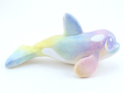 Rainbow Iridescent Orca Figurine - Polymer Clay Kawaii Animals