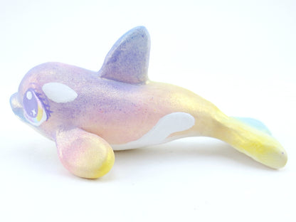 Rainbow Iridescent Orca Figurine - Polymer Clay Kawaii Animals