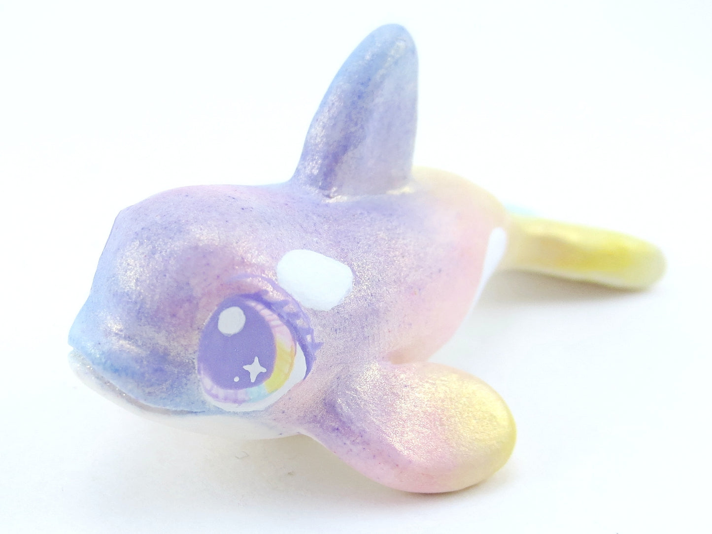 Rainbow Iridescent Orca Figurine - Polymer Clay Kawaii Animals