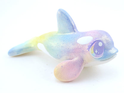 Rainbow Iridescent Orca Figurine - Polymer Clay Kawaii Animals