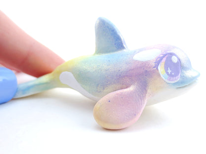 Rainbow Iridescent Orca Figurine - Polymer Clay Kawaii Animals