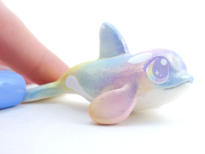 Rainbow Iridescent Orca Figurine - Polymer Clay Kawaii Animals